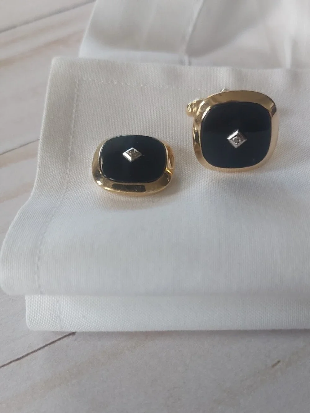 12K GF Black Onyx Square Cufflinks with Center Diamond Accent
